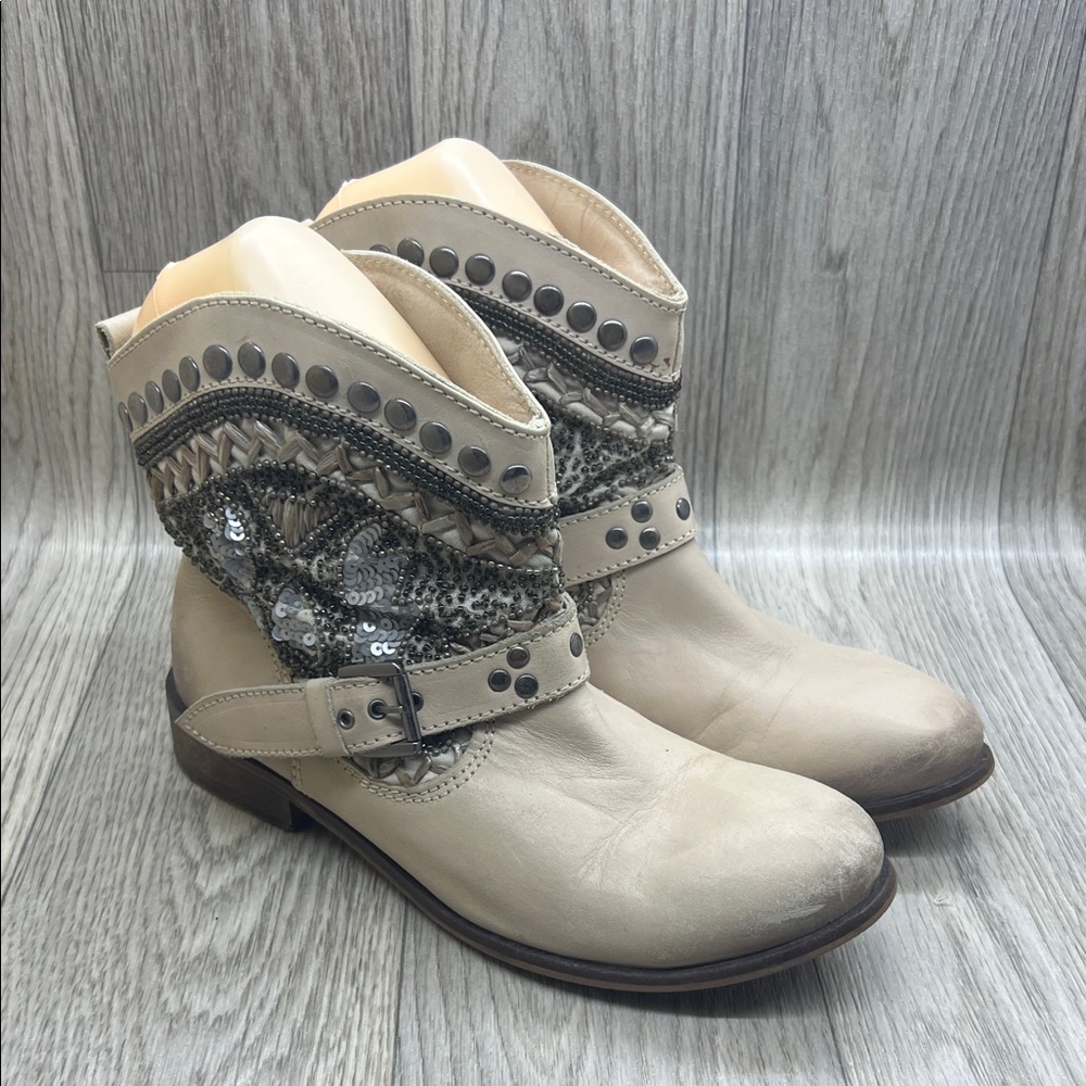 Naughty Monkey Cream Embellished Ankle Boots